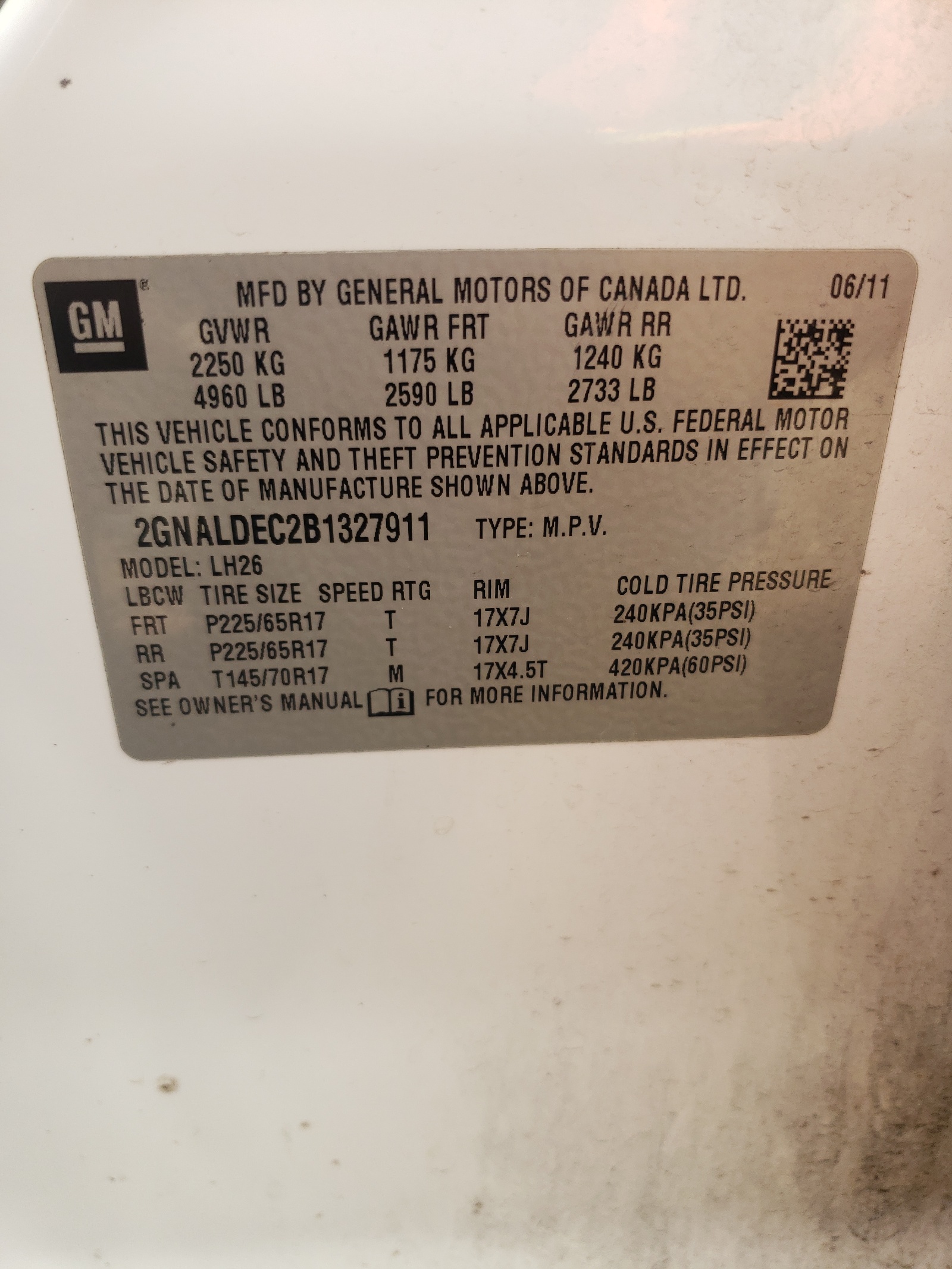 2GNALDEC2B1327911 2011 Chevrolet Equinox Lt