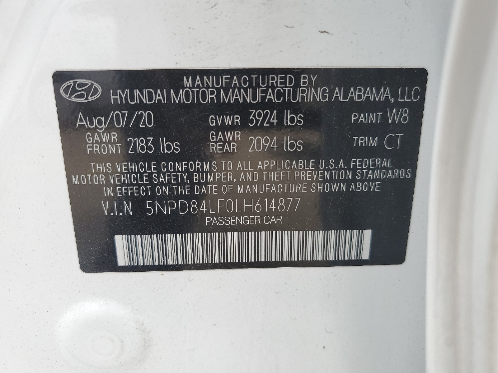 5NPD84LF0LH614877 2020 Hyundai Elantra Sel