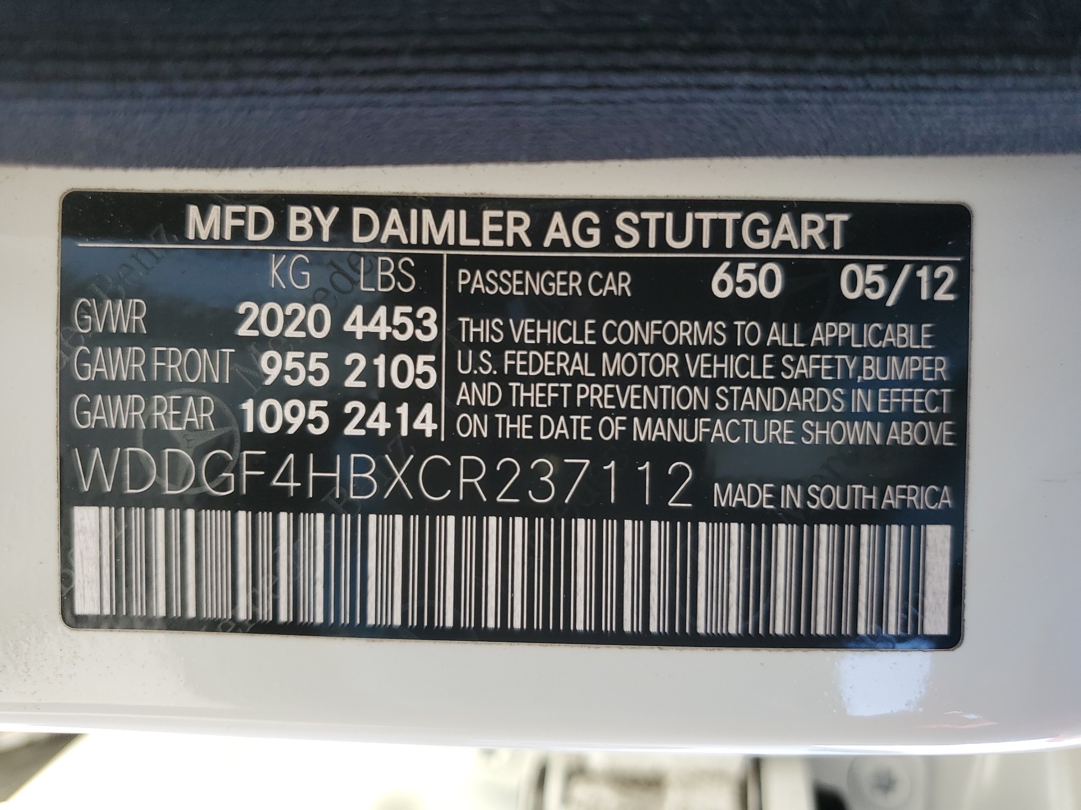 WDDGF4HBXCR237112 2012 Mercedes-Benz C 250