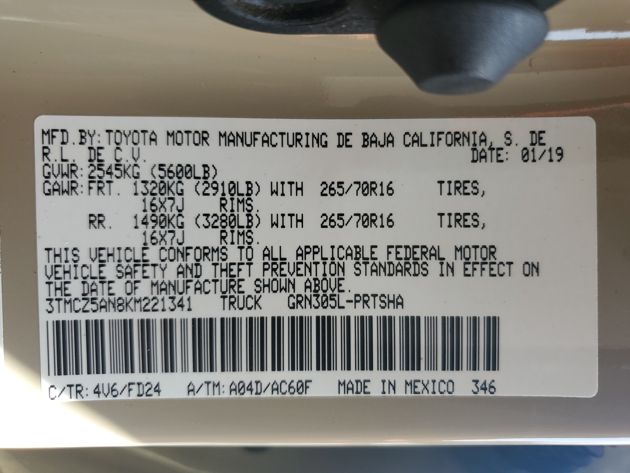 3TMCZ5AN8KM221341 2019 Toyota Tacoma Double Cab