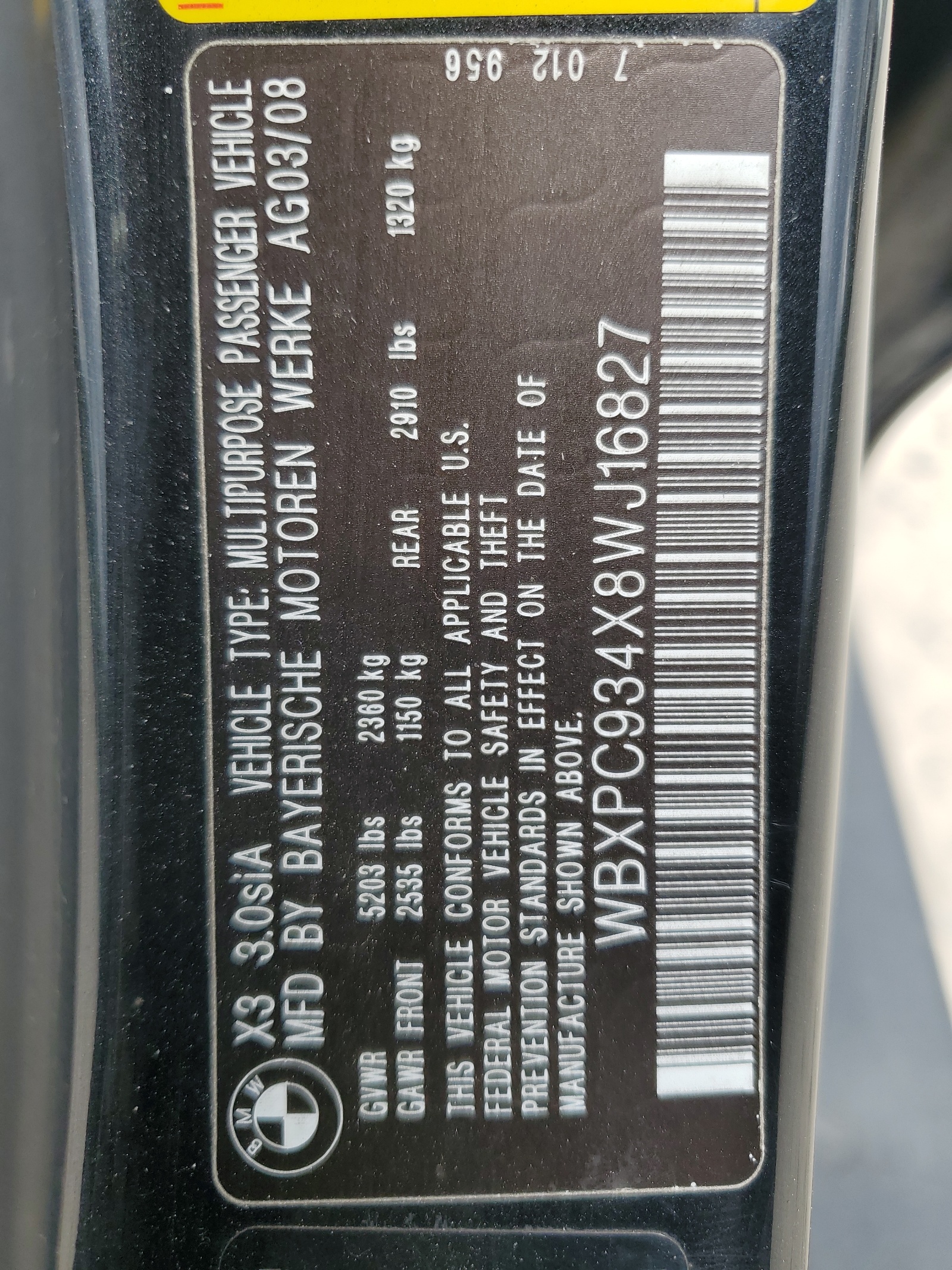 WBXPC934X8WJ16827 2008 BMW X3 3.0Si