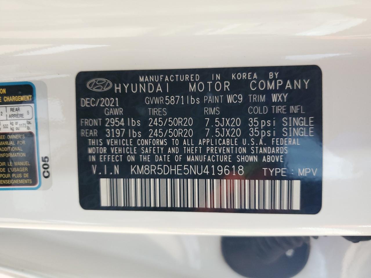 2022 Hyundai Palisade Limited VIN: KM8R5DHE5NU419618 Lot: 65151654