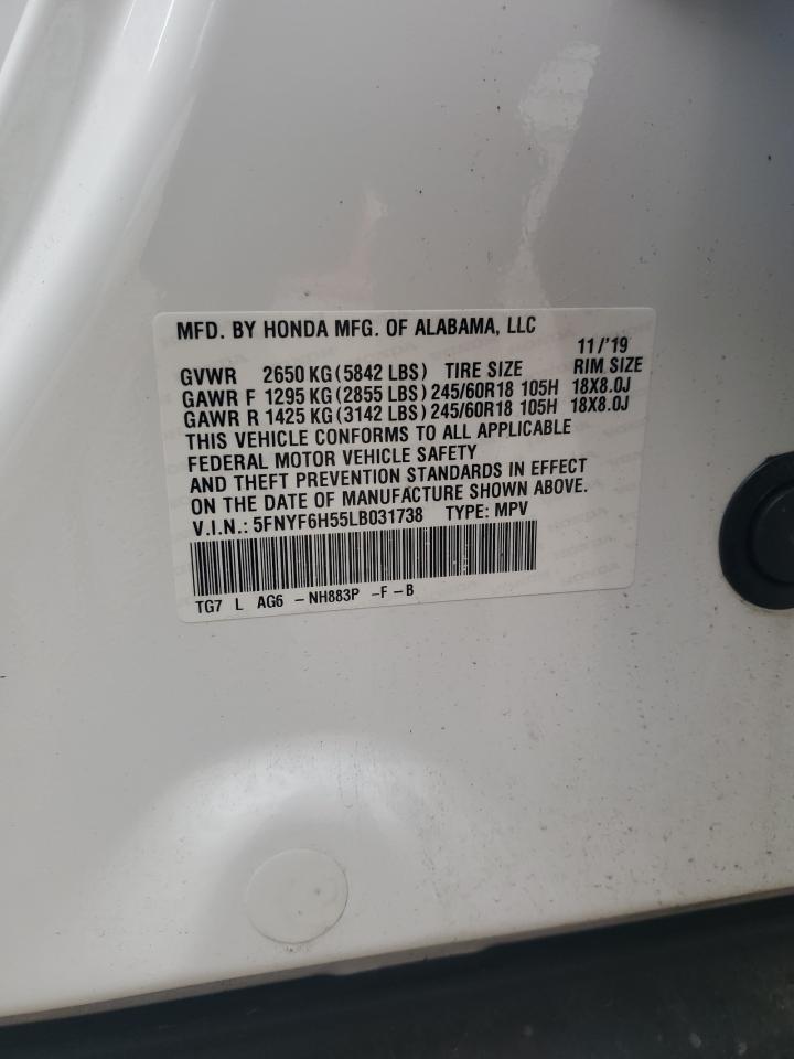 2020 Honda Pilot Exl VIN: 5FNYF6H55LB031738 Lot: 64146964