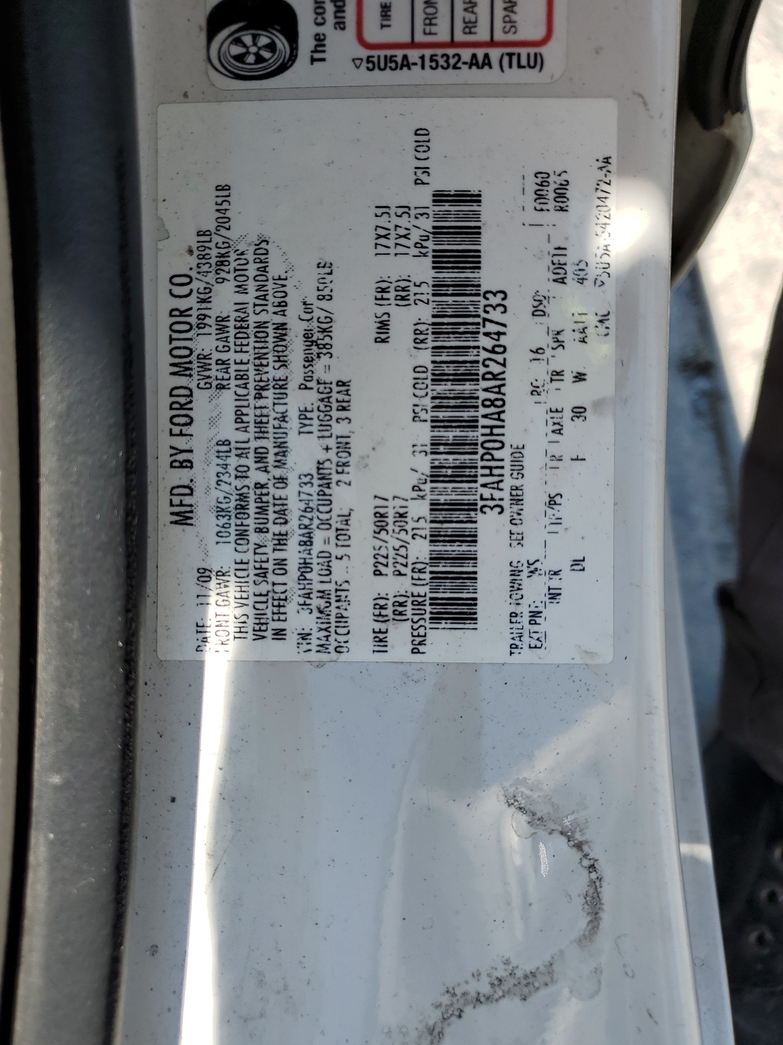 3FAHP0HA8AR264733 2010 Ford Fusion Se