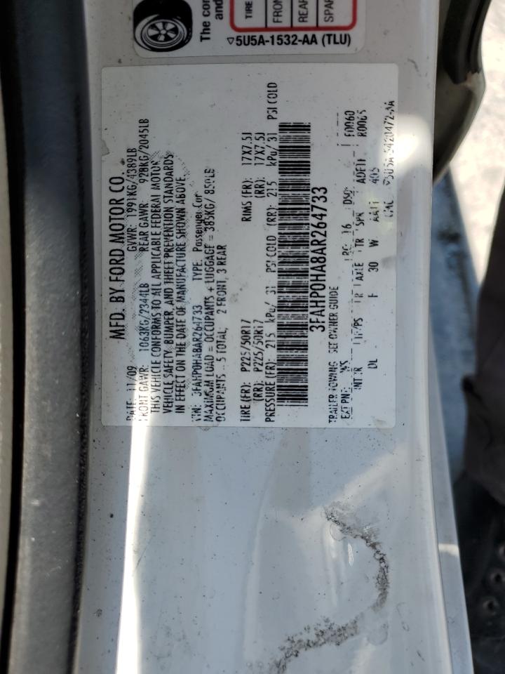 2010 Ford Fusion Se VIN: 3FAHP0HA8AR264733 Lot: 62568664