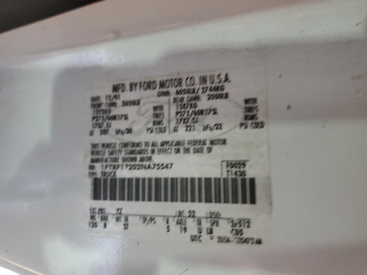 2002 Ford F150 VIN: 1FTRF17202NA75547 Lot: 64600254