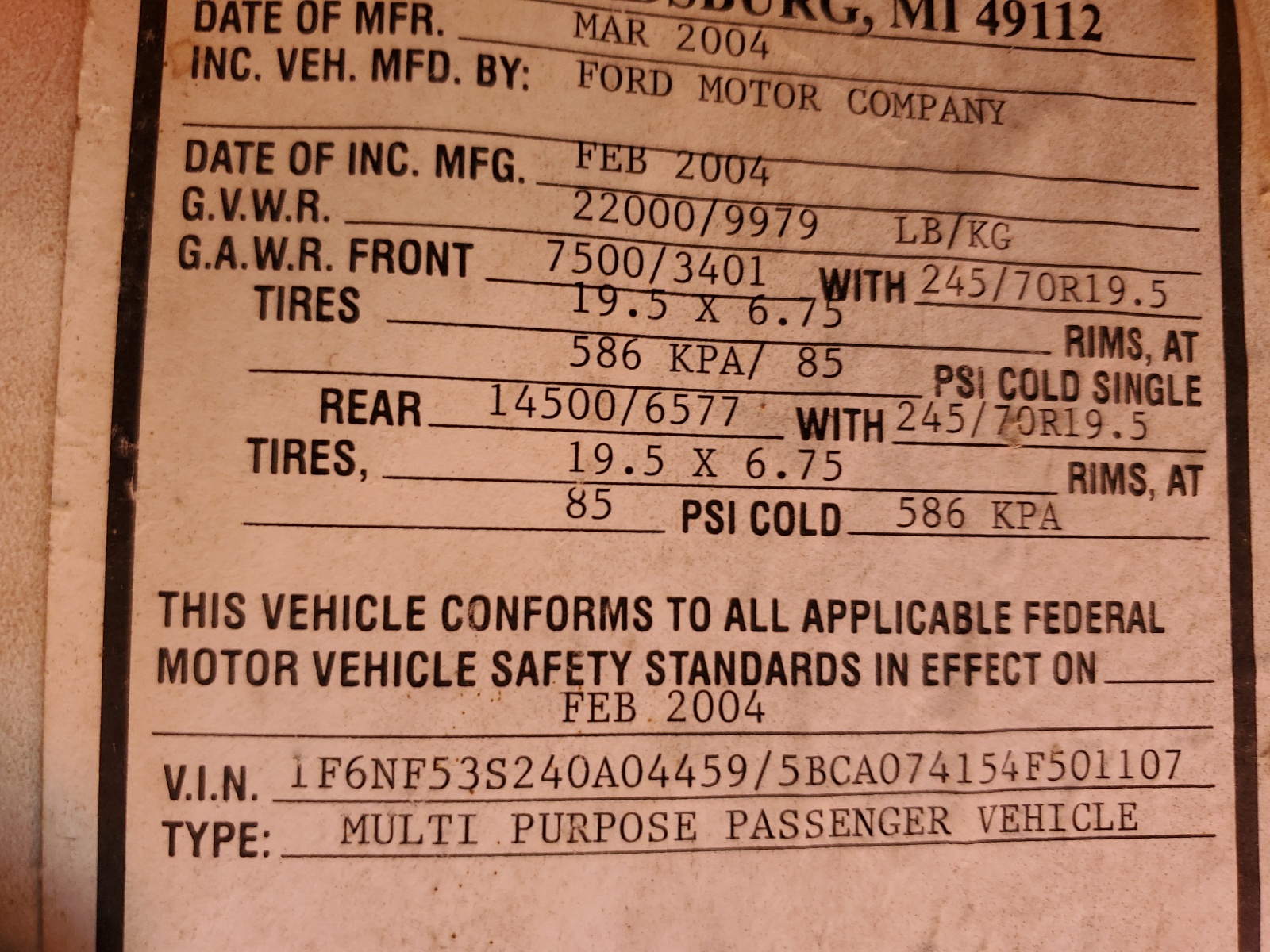 1F6NF53S240A04459 2004 Ford F550 Super Duty Stripped Chassis