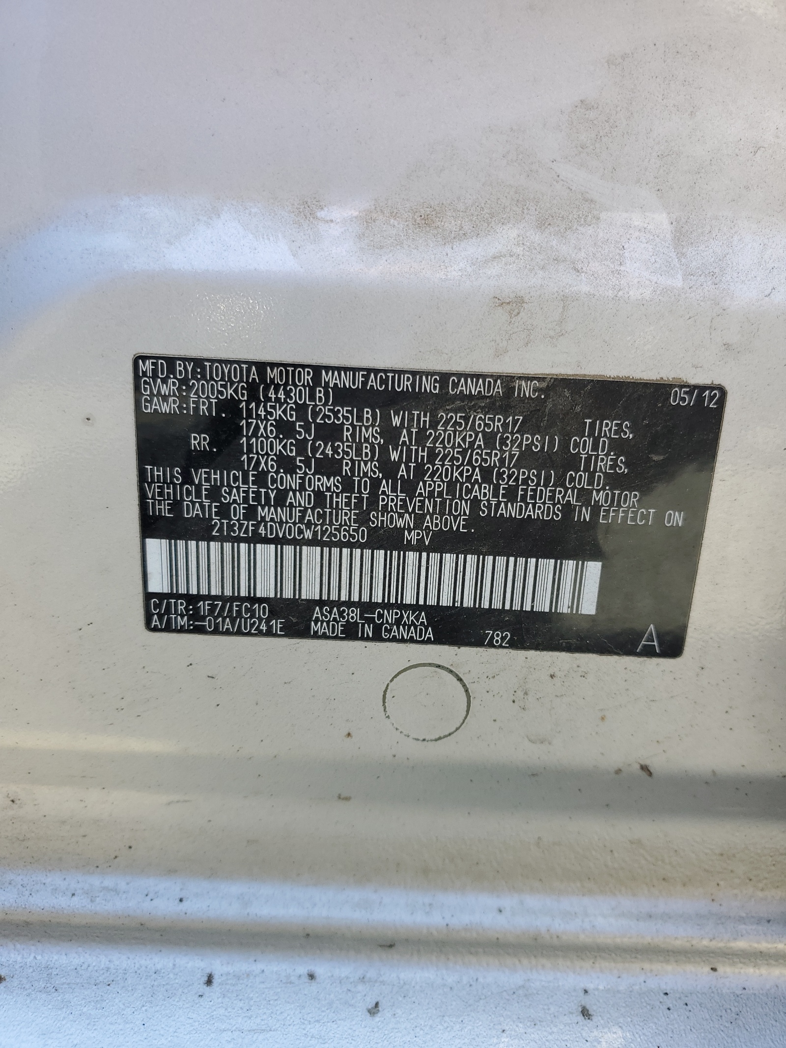 2T3ZF4DV0CW125650 2012 Toyota Rav4