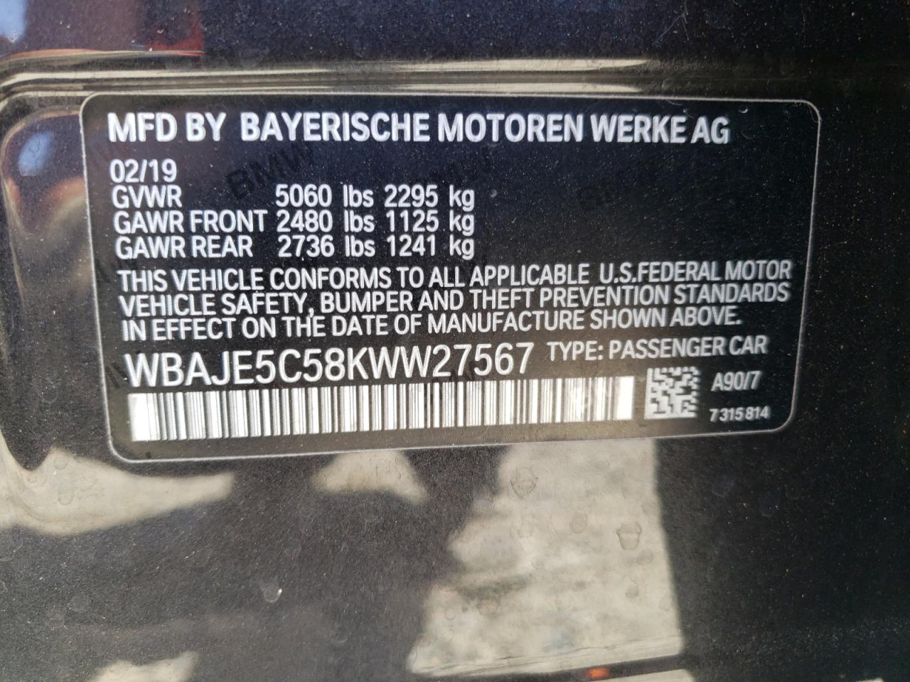 WBAJE5C58KWW27567 2019 BMW 540 I