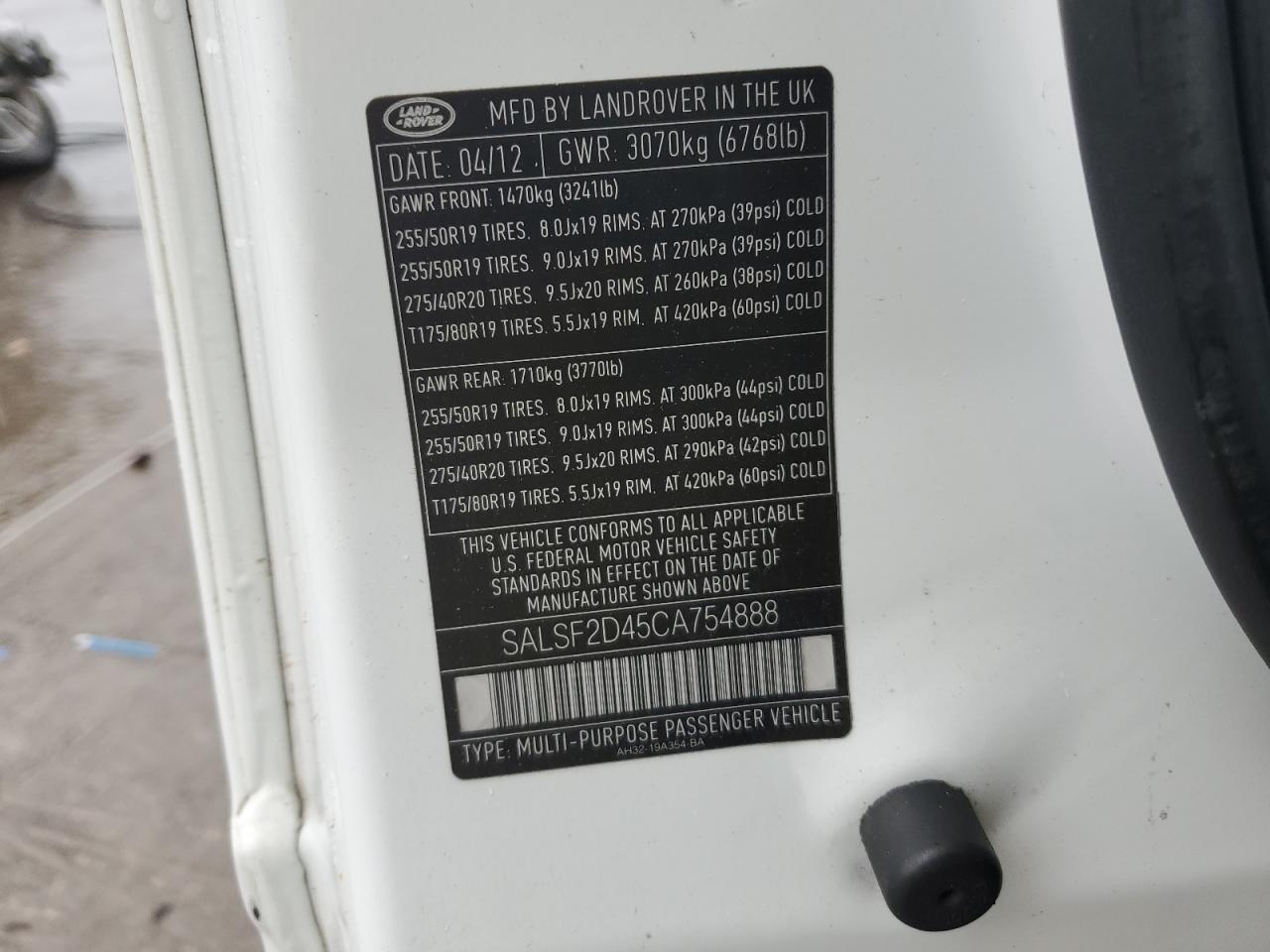 2012 Land Rover Range Rover Sport Hse VIN: SALSF2D45CA754888 Lot: 64020764