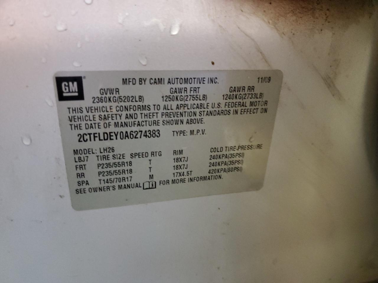 2010 GMC Terrain Sle VIN: 2CTFLDEY0A6274383 Lot: 61649464