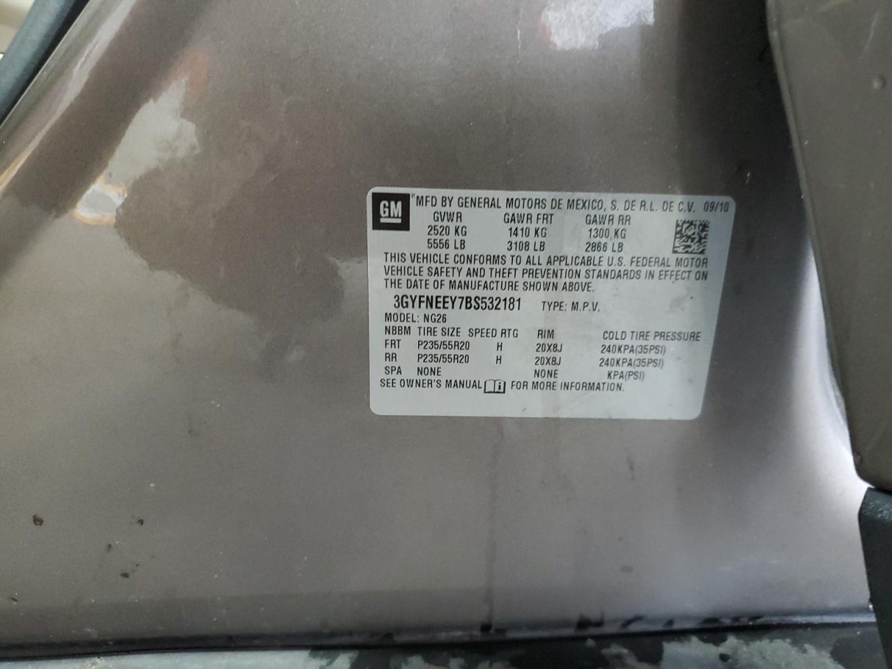 2011 Cadillac Srx Performance Collection VIN: 3GYFNEEY7BS532181 Lot: 64095654