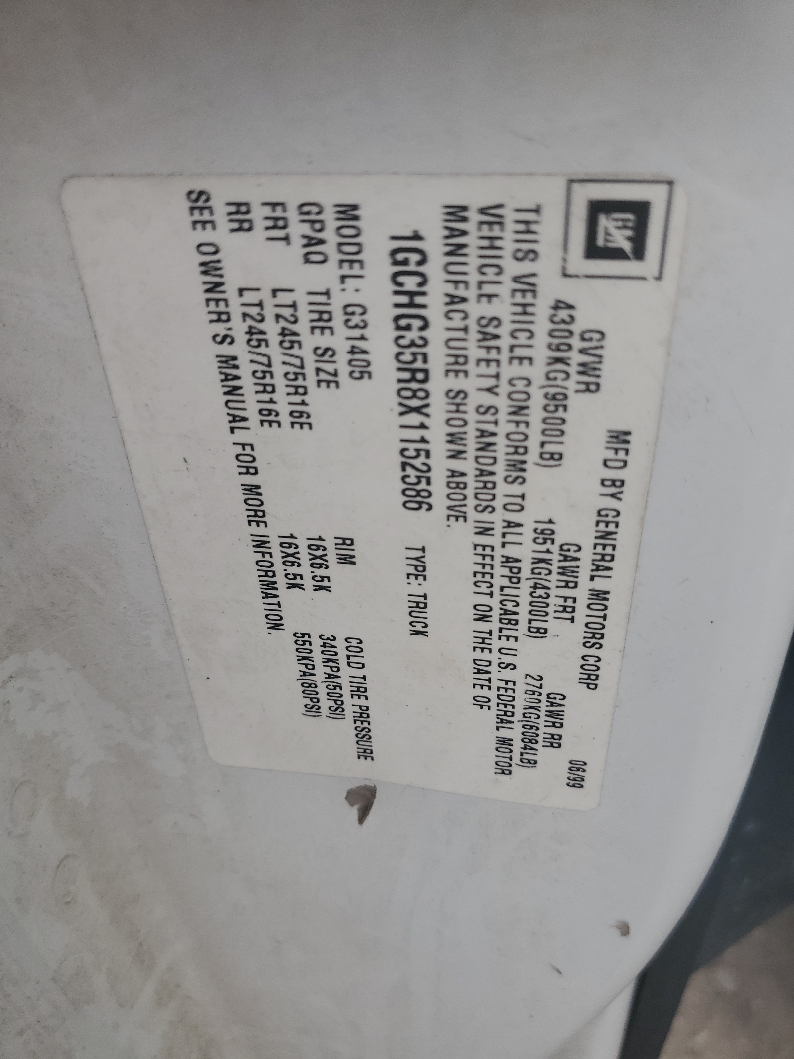 1GCHG35R8X1152586 1999 Chevrolet Express G3500