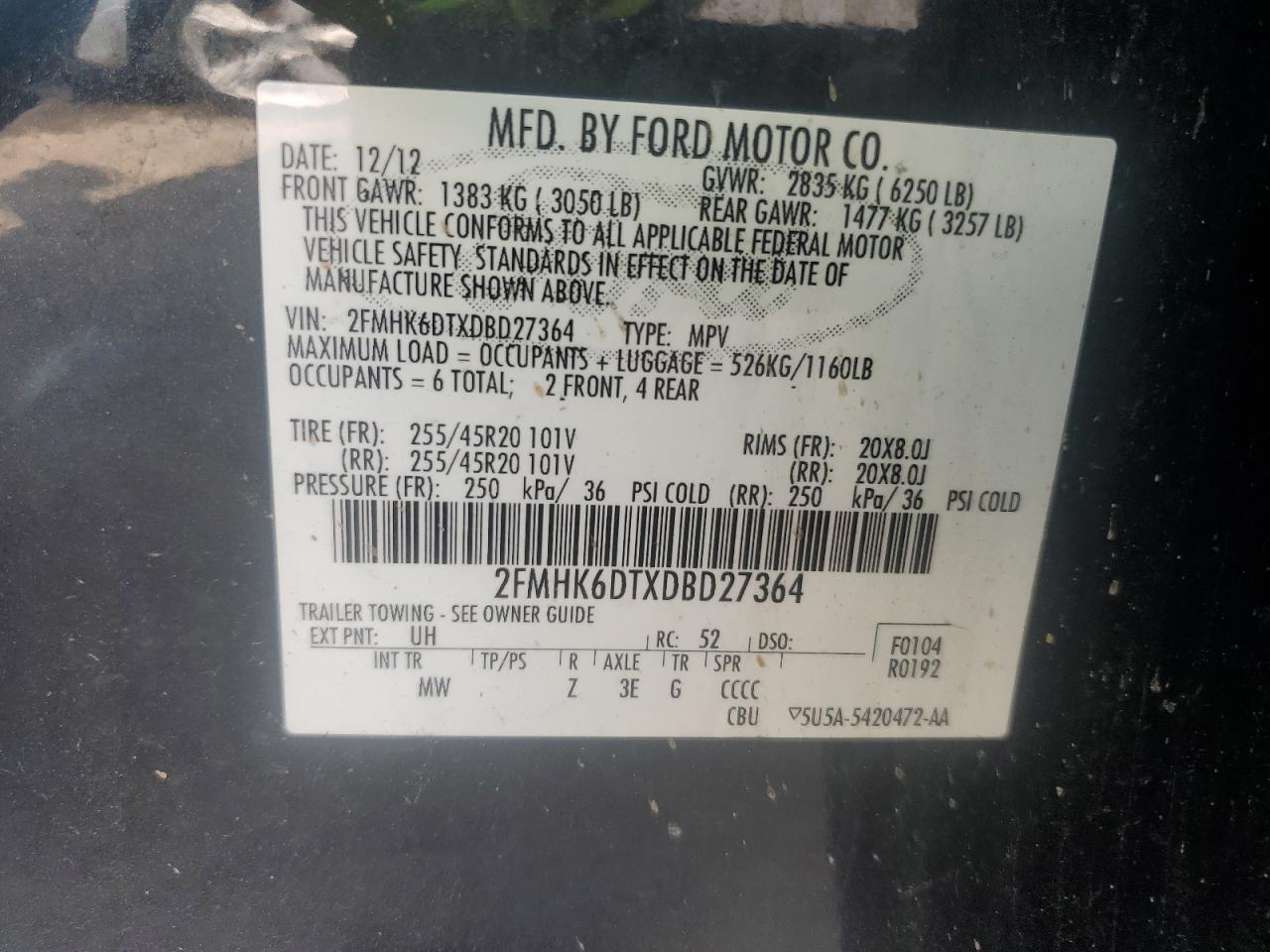 2013 Ford Flex Limited VIN: 2FMHK6DTXDBD27364 Lot: 63192514