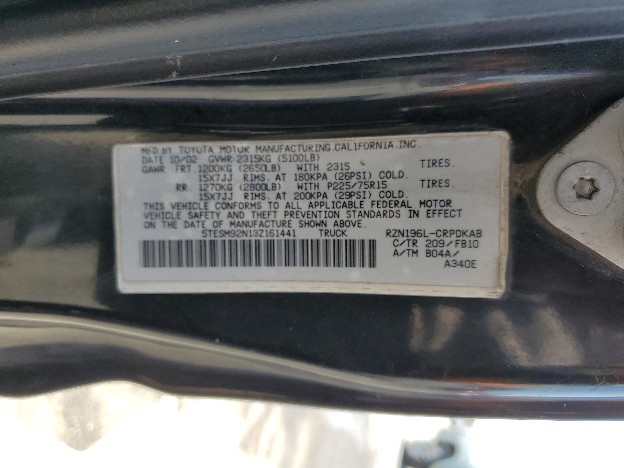 5TESM92N13Z161441 2003 Toyota Tacoma Xtracab Prerunner