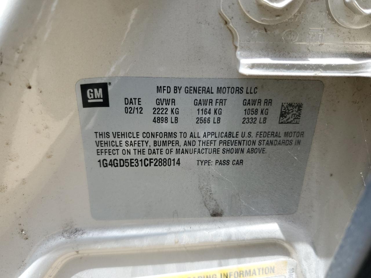 2012 Buick Lacrosse Premium VIN: 1G4GD5E31CF288014 Lot: 62865854