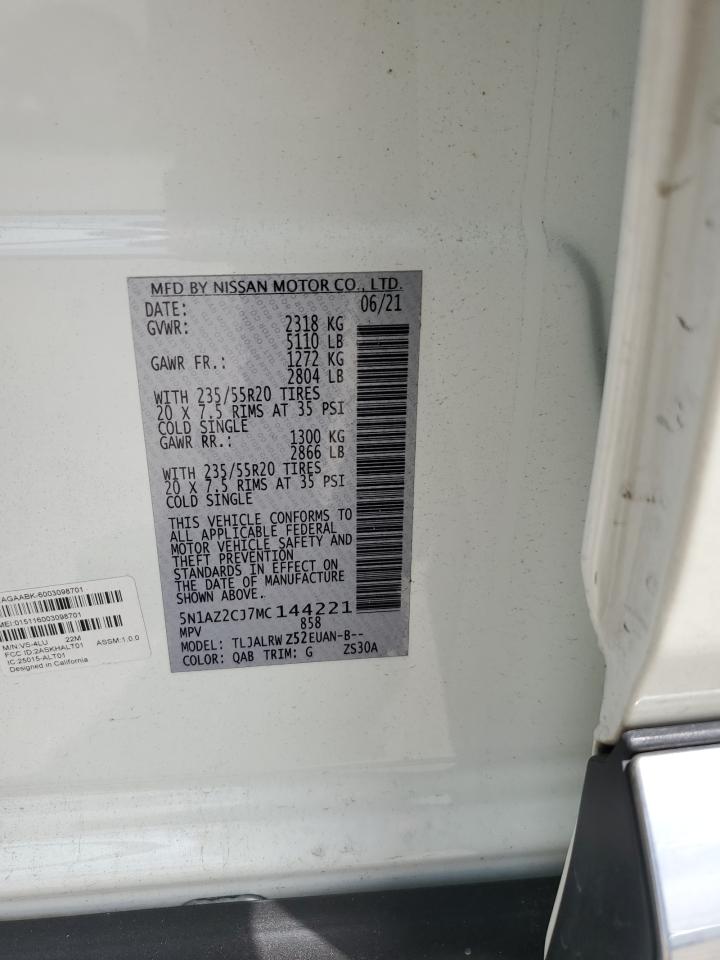 2021 Nissan Murano Sl VIN: 5N1AZ2CJ7MC144221 Lot: 63422014