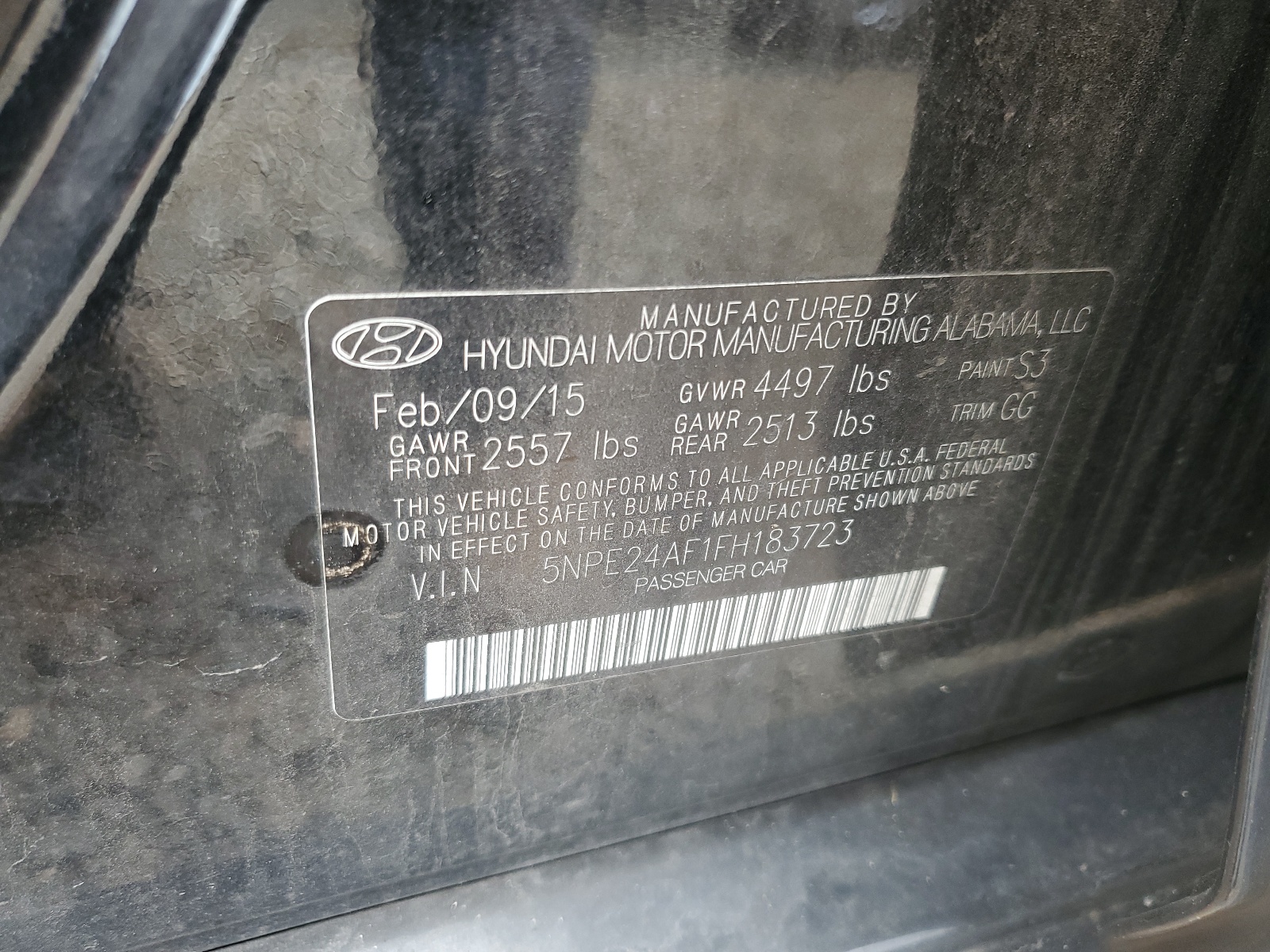 5NPE24AF1FH183723 2015 Hyundai Sonata Se