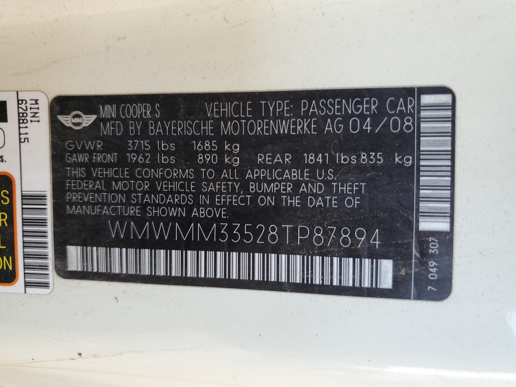 WMWMM33528TP87894 2008 Mini Cooper S Clubman