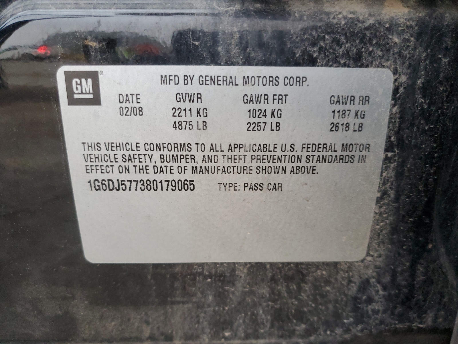 1G6DJ577380179065 2008 Cadillac Cts