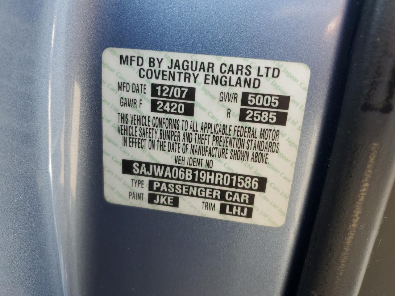 2009 Jaguar Xf Premium Luxury VIN: SAJWA06B19HR01586 Lot: 62933494