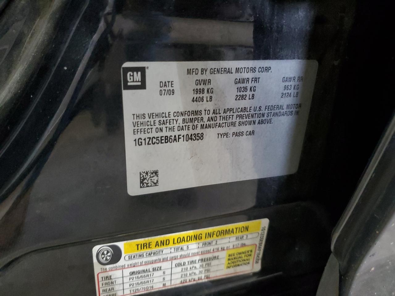 2010 Chevrolet Malibu 1Lt VIN: 1G1ZC5EB6AF104358 Lot: 63928454