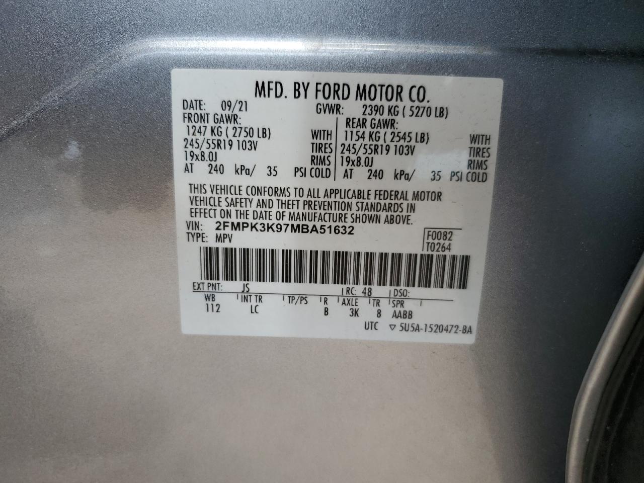 2FMPK3K97MBA51632 2021 Ford Edge Titanium