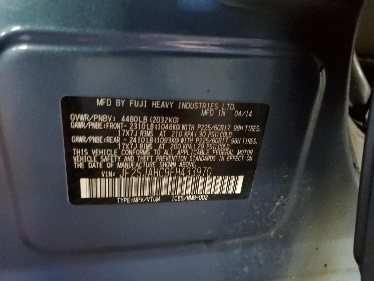 2015 Subaru Forester 2.5I Limited VIN: JF2SJAHC9FH433970 Lot: 63556764