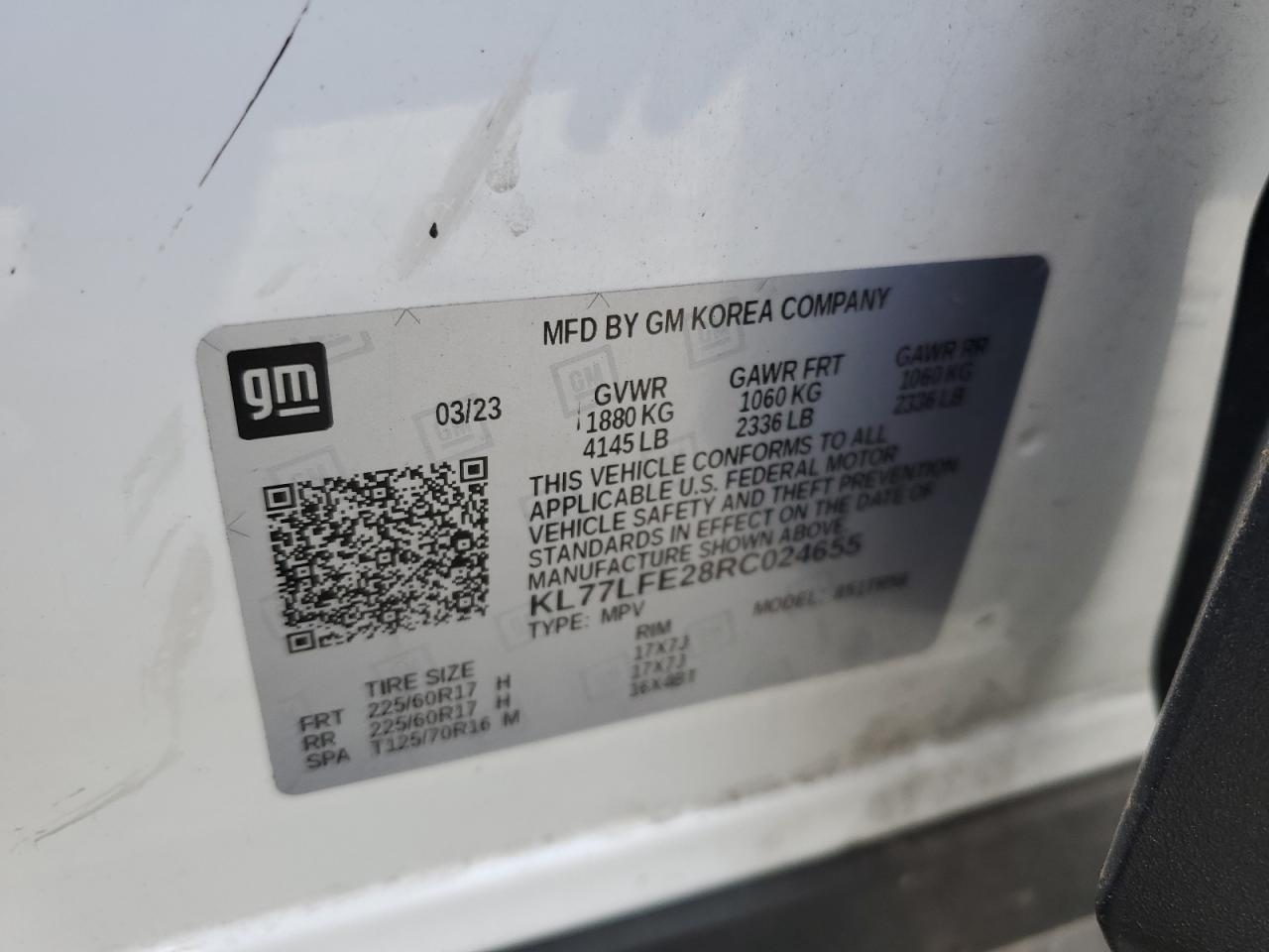 2024 Chevrolet Trax Ls VIN: KL77LFE28RC024655 Lot: 61645814