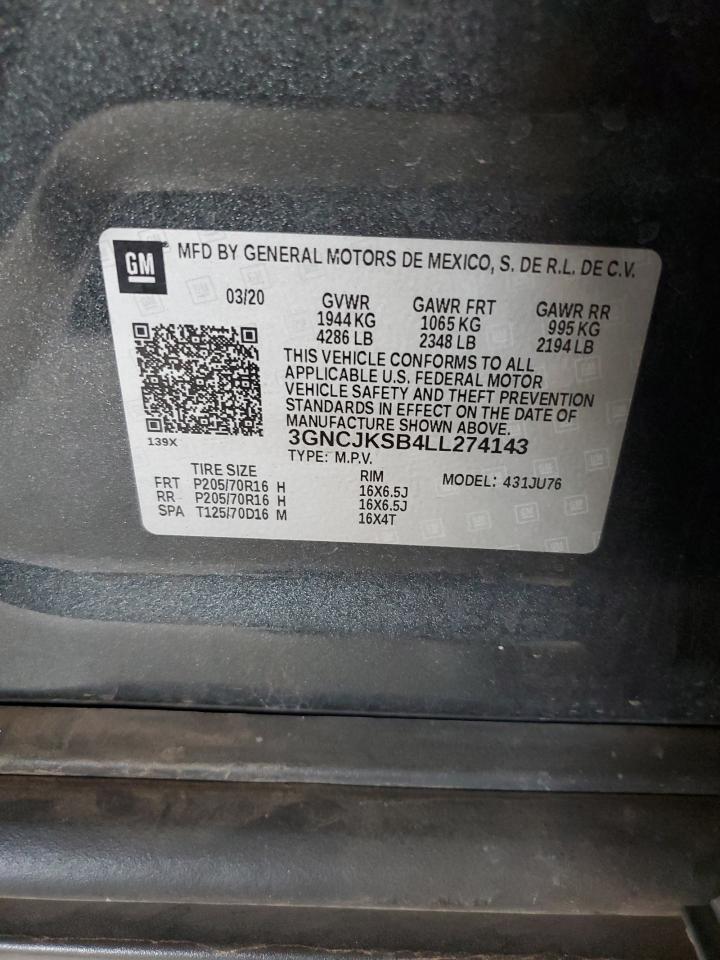 2020 Chevrolet Trax Ls VIN: 3GNCJKSB4LL274143 Lot: 65315464