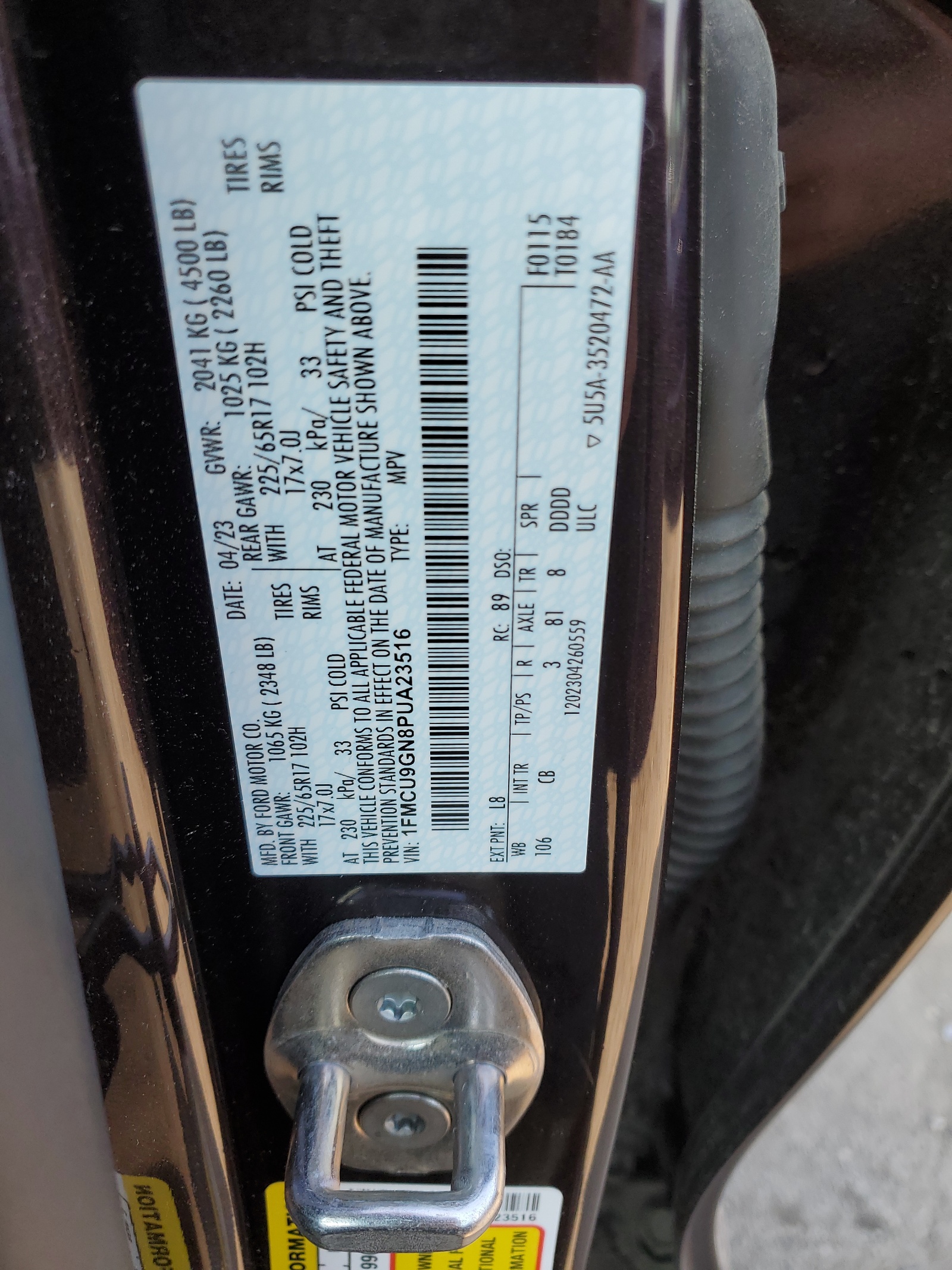 1FMCU9GN8PUA23516 2023 Ford Escape Active