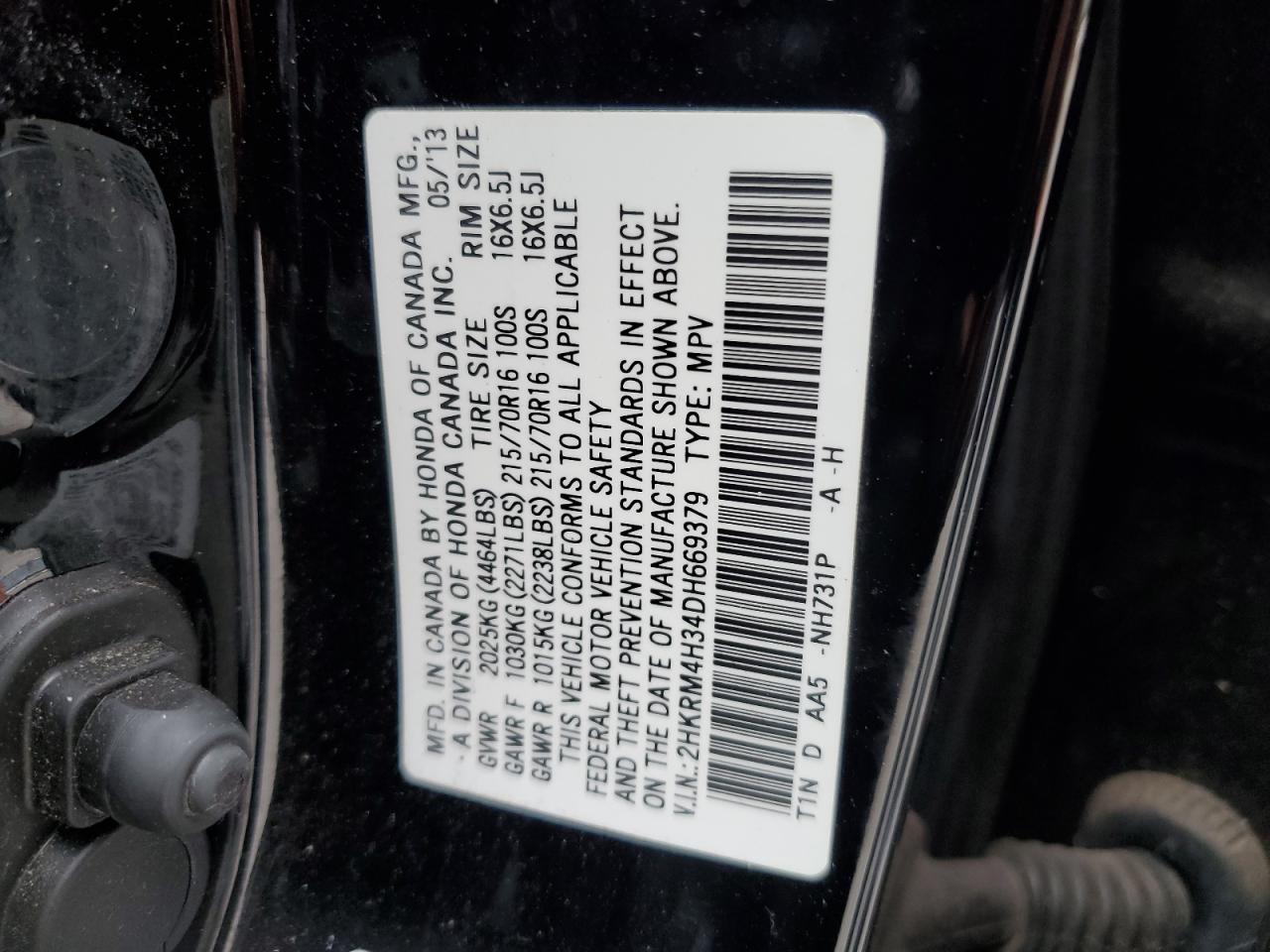 2HKRM4H34DH669379 2013 Honda Cr-V Lx