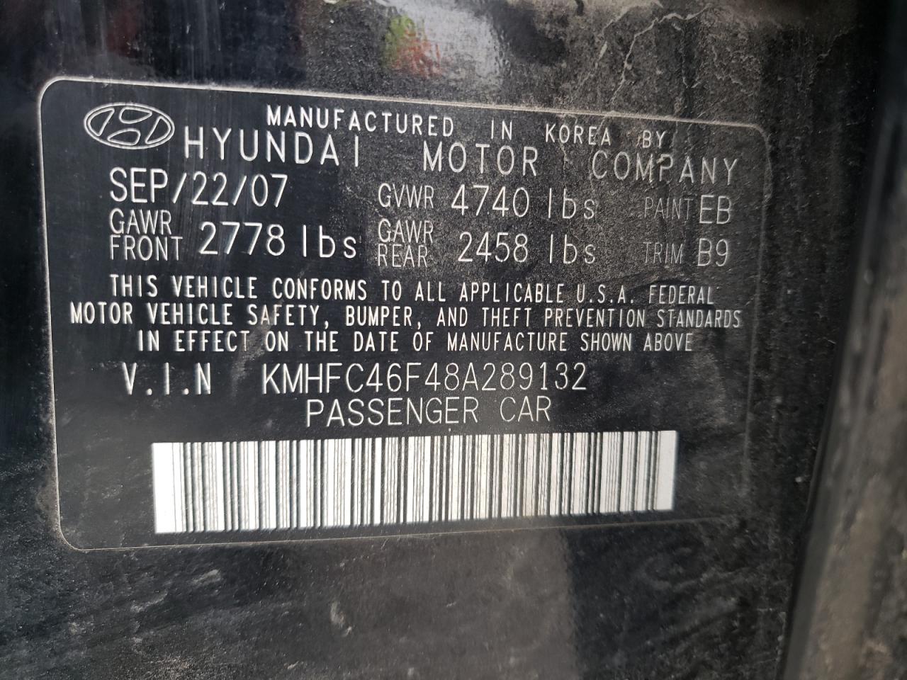 2008 Hyundai Azera Se VIN: KMHFC46F48A289132 Lot: 63914894