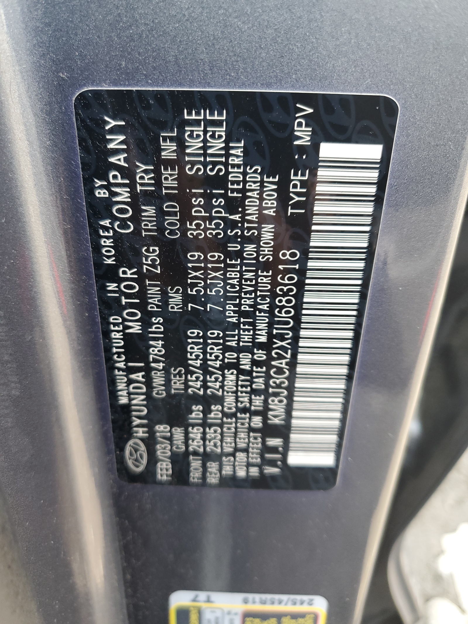 KM8J3CA2XJU683618 2018 Hyundai Tucson Value