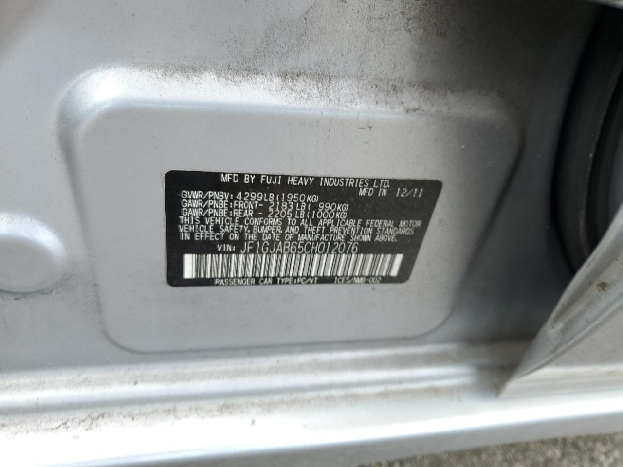 JF1GJAB65CH012076 2012 Subaru Impreza Premium