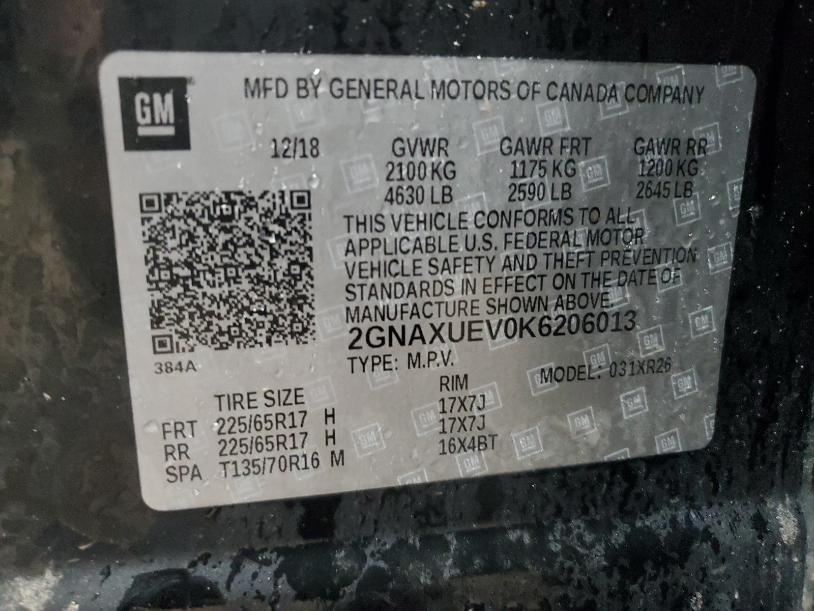 2GNAXUEV0K6206013 2019 Chevrolet Equinox Lt