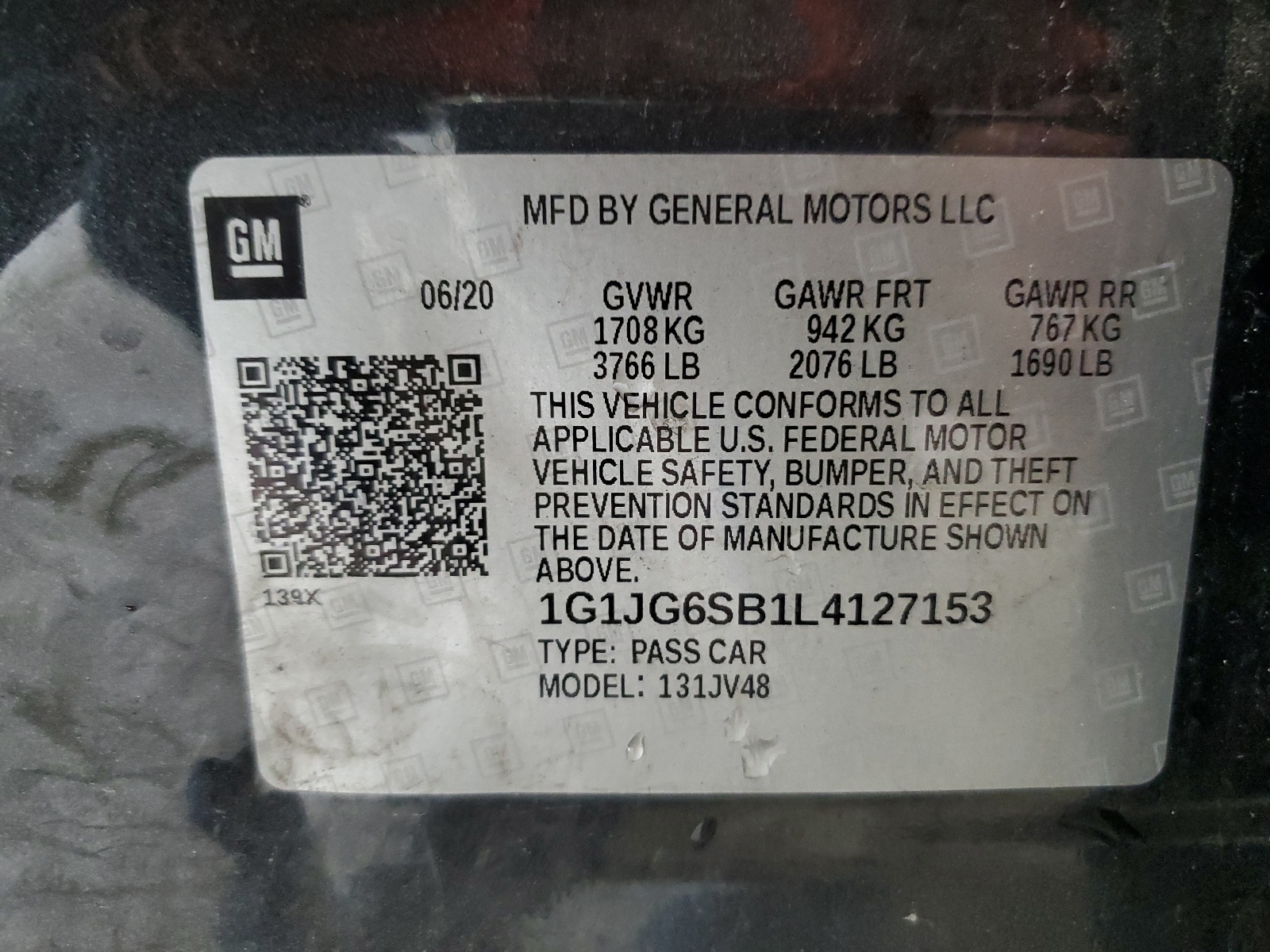 1G1JG6SB1L4127153 2020 Chevrolet Sonic