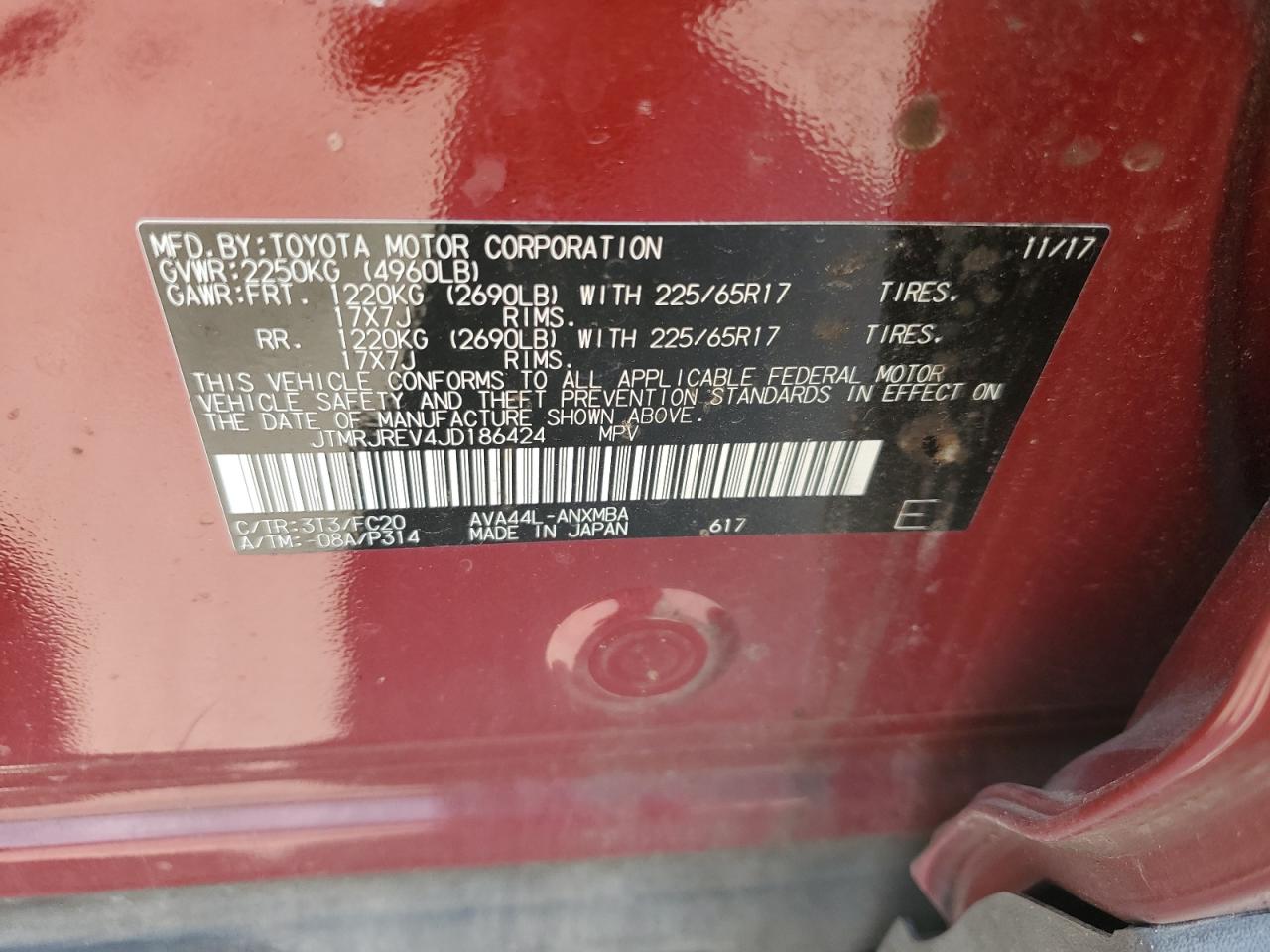 JTMRJREV4JD186424 2018 Toyota Rav4 Hv Le