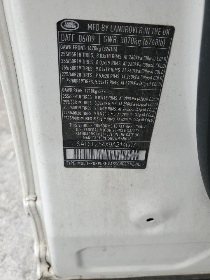 2009 Land Rover Range Rover Sport Hse VIN: SALSF254X9A214007 Lot: 64462494