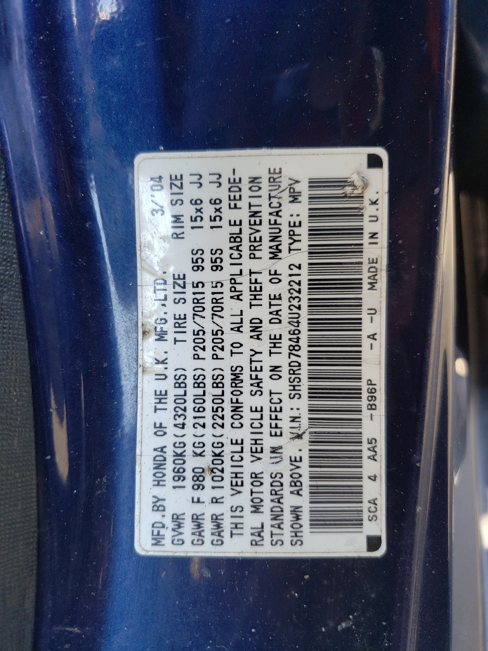 SHSRD78464U232212 2004 Honda Cr-V Lx