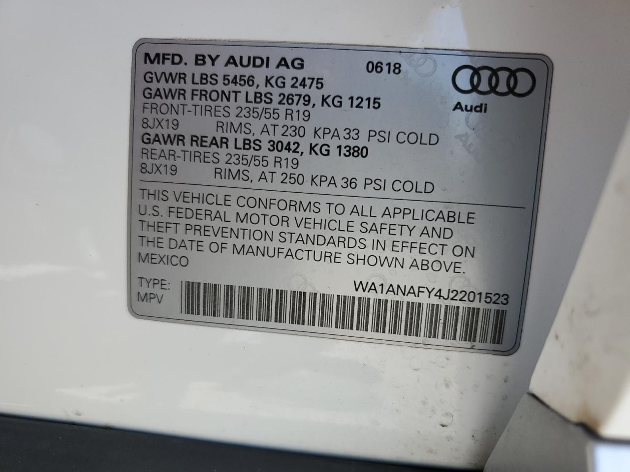 2018 Audi Q5 Premium VIN: WA1ANAFY4J2201523 Lot: 64373734