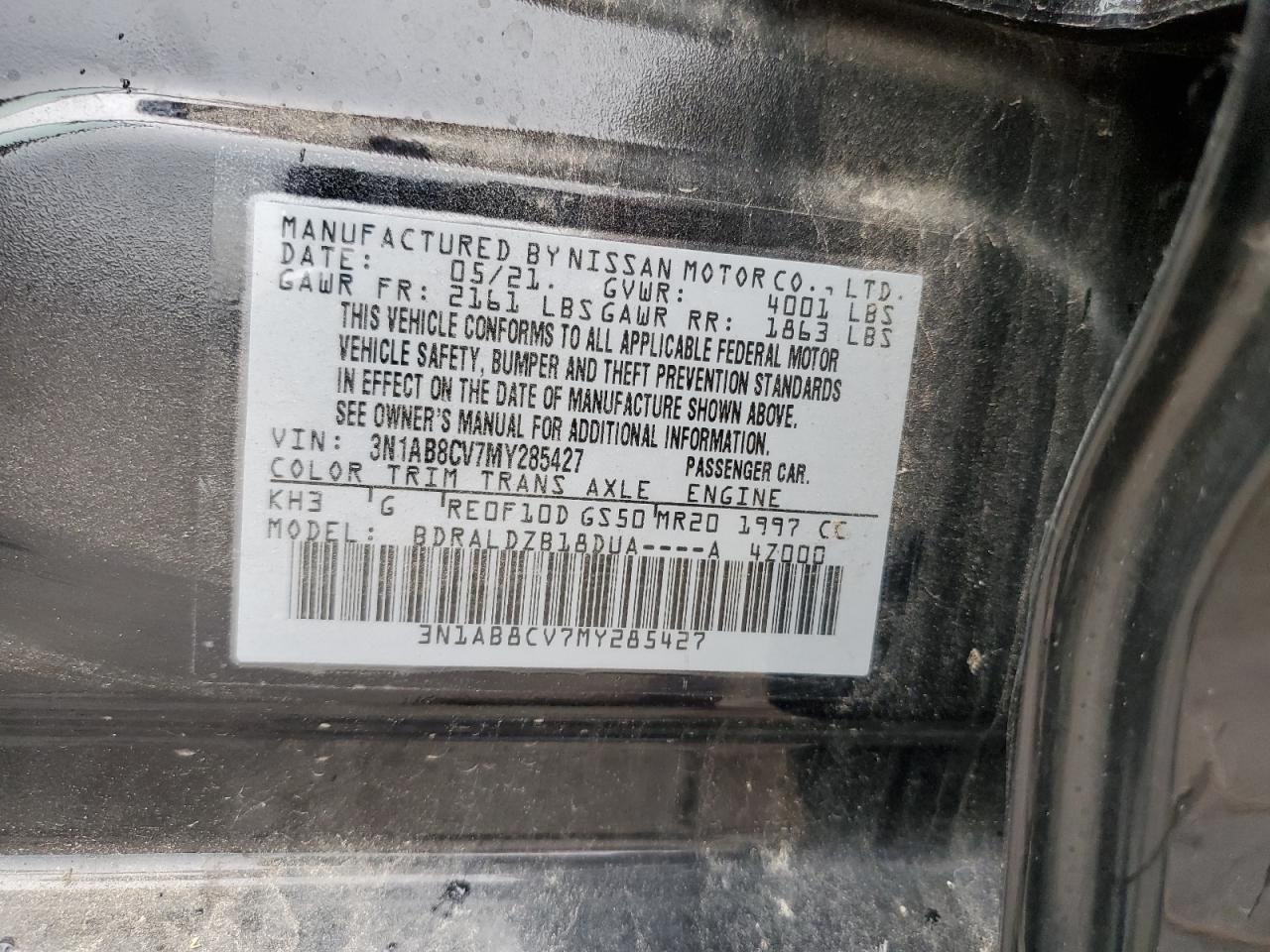 2021 Nissan Sentra Sv VIN: 3N1AB8CV7MY285427 Lot: 65104264