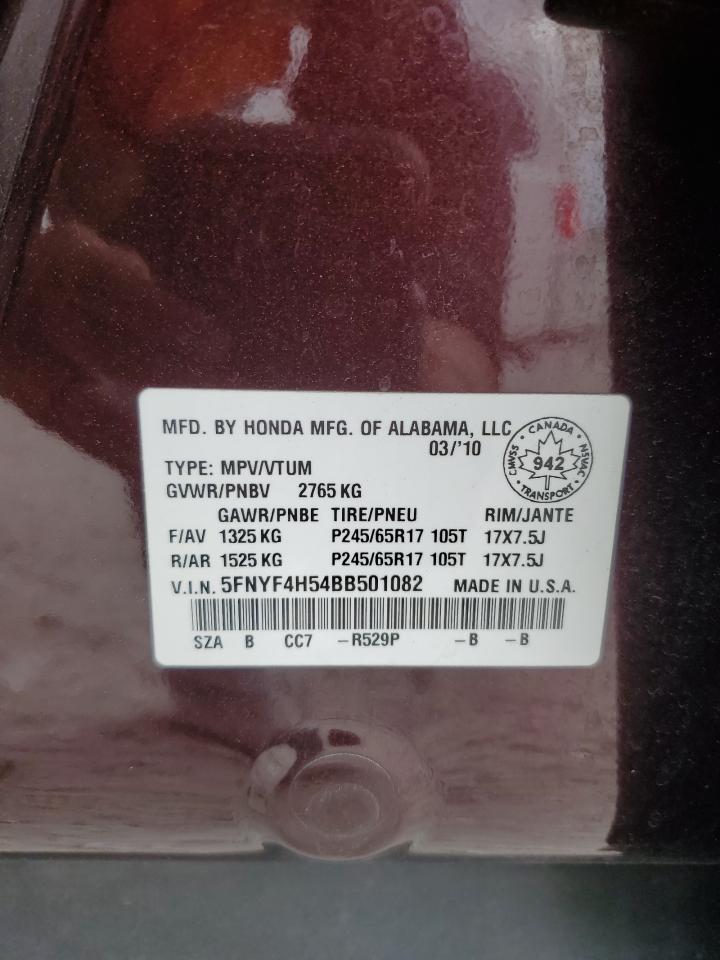 2011 Honda Pilot Exl VIN: 5FNYF4H54BB501082 Lot: 61932104