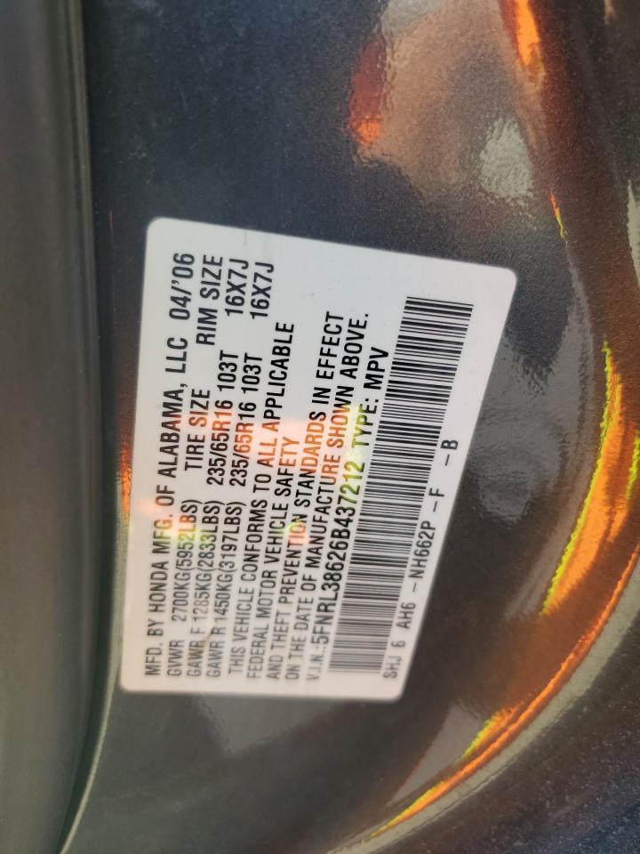 2006 Honda Odyssey Exl VIN: 5FNRL38626B437212 Lot: 61336644