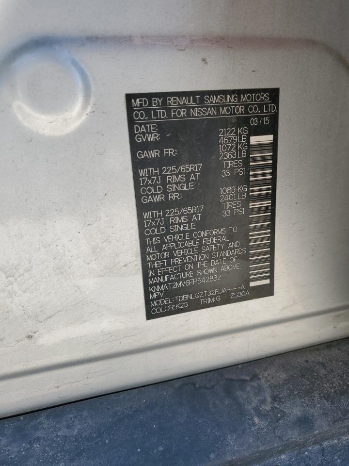 2015 Nissan Rogue S VIN: KNMAT2MV6FP542832 Lot: 63137394