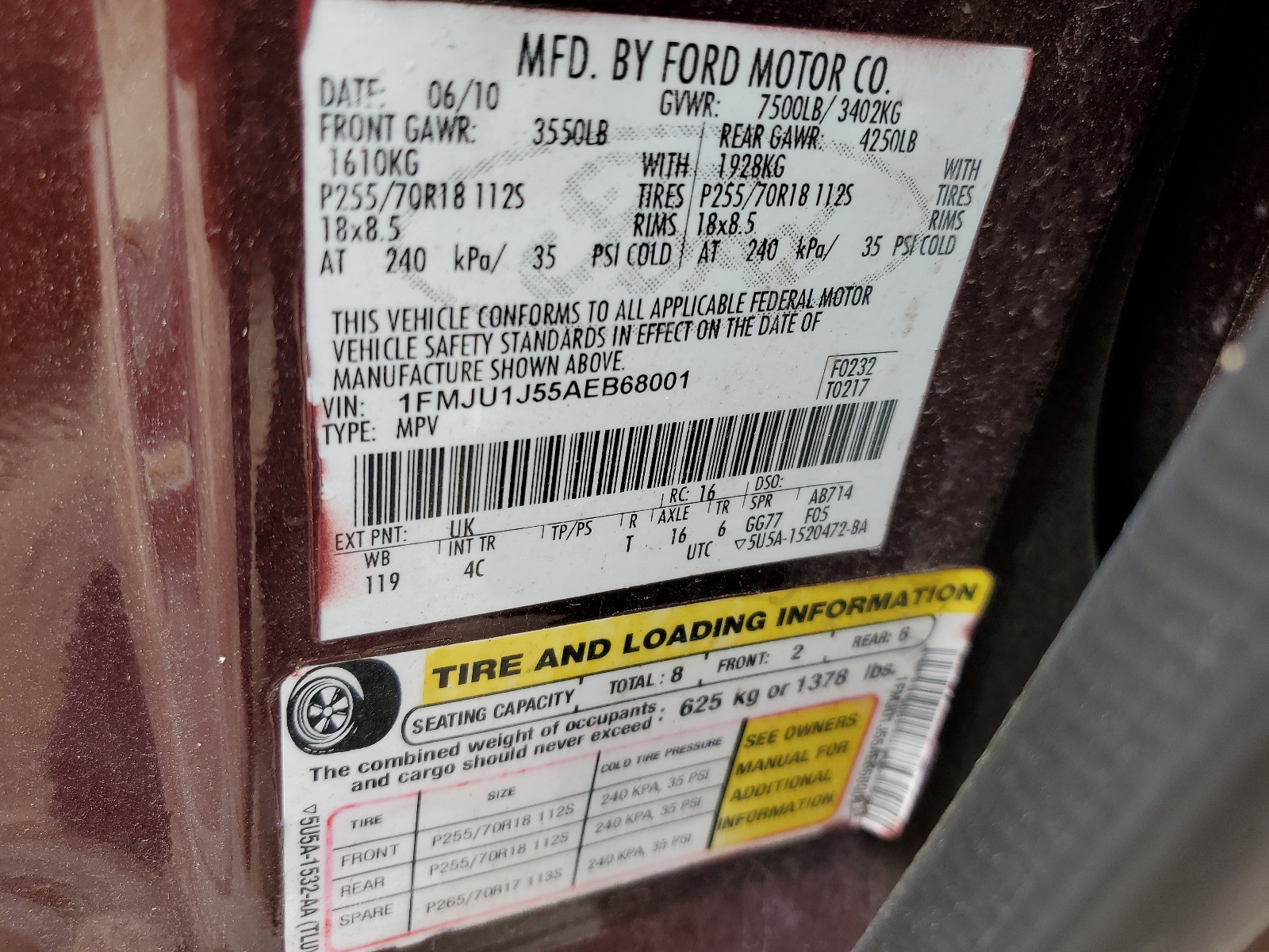 1FMJU1J55AEB68001 2010 Ford Expedition Eddie Bauer