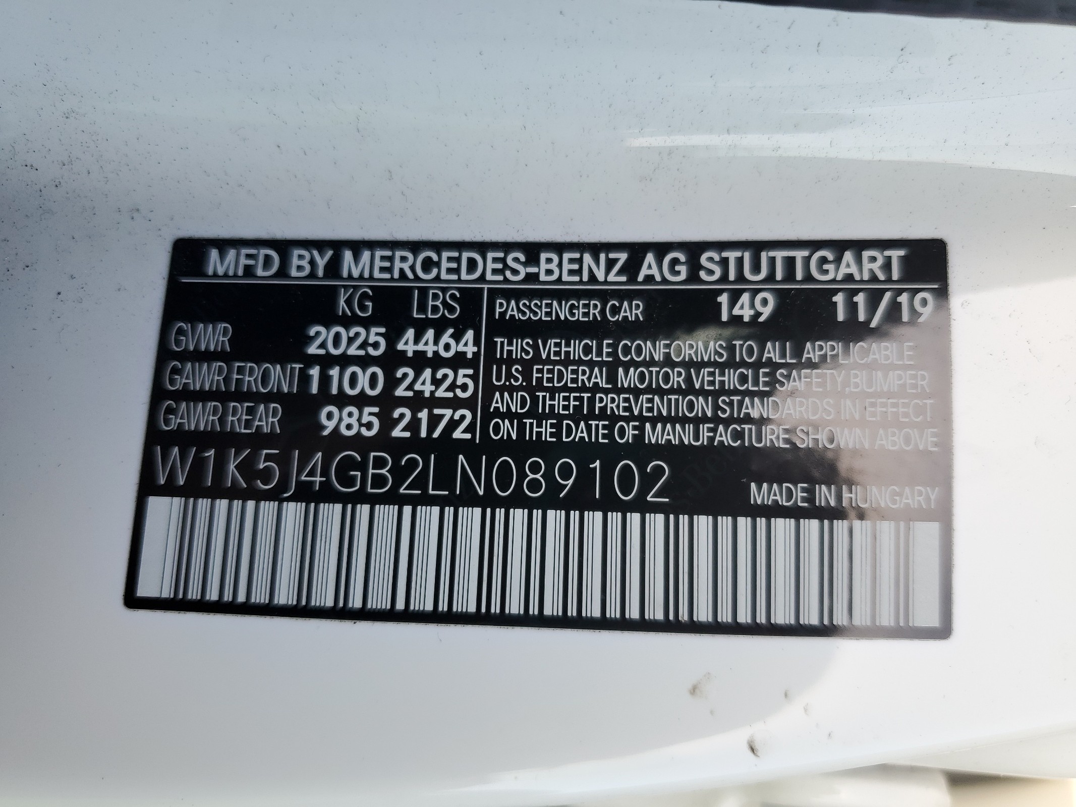 W1K5J4GB2LN089102 2020 Mercedes-Benz Cla 250