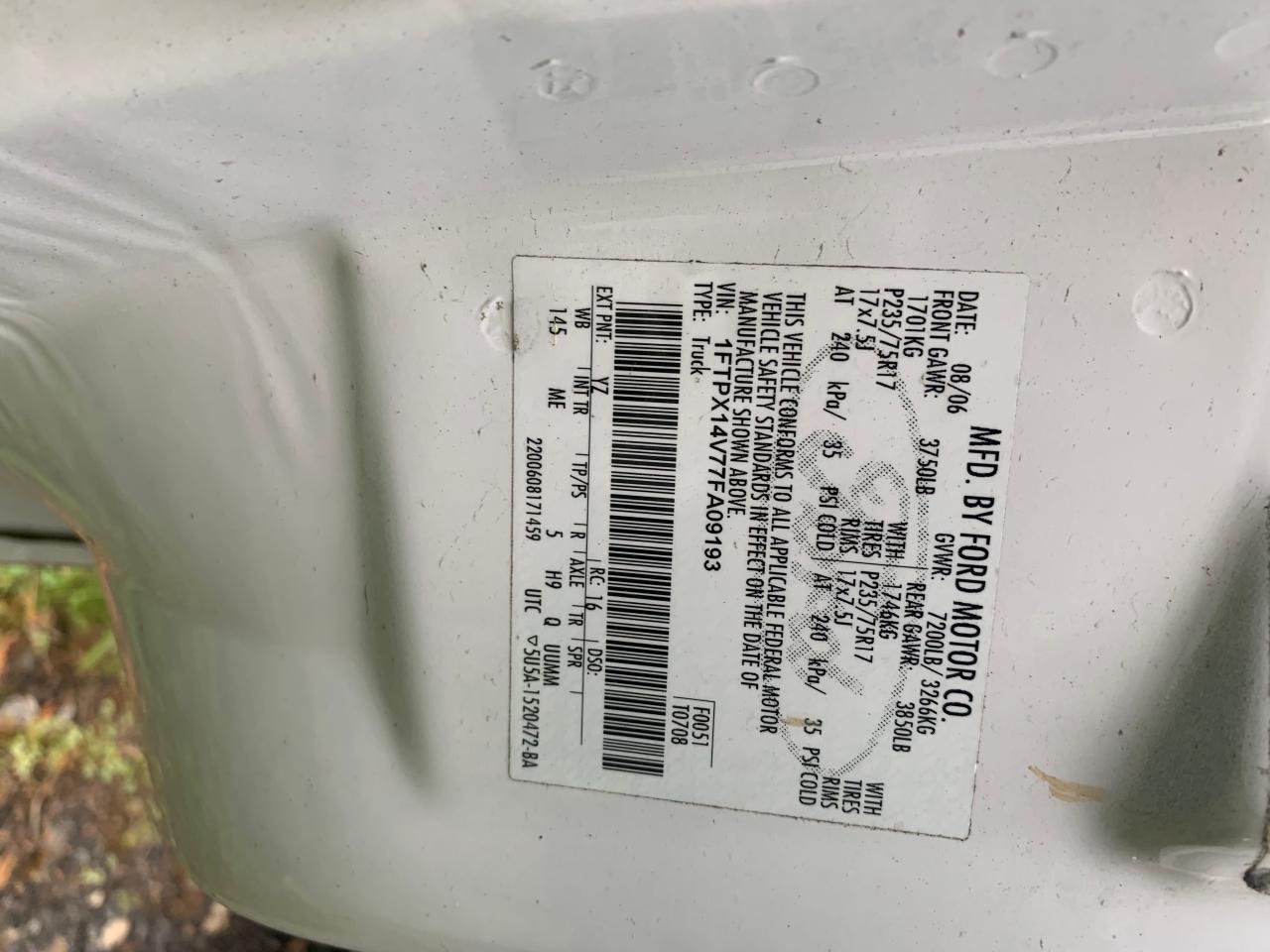 2007 Ford F150 VIN: 1FTPX14V77FA09193 Lot: 64516424