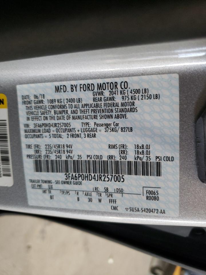 2018 Ford Fusion Se VIN: 3FA6P0HD4JR257005 Lot: 63988574