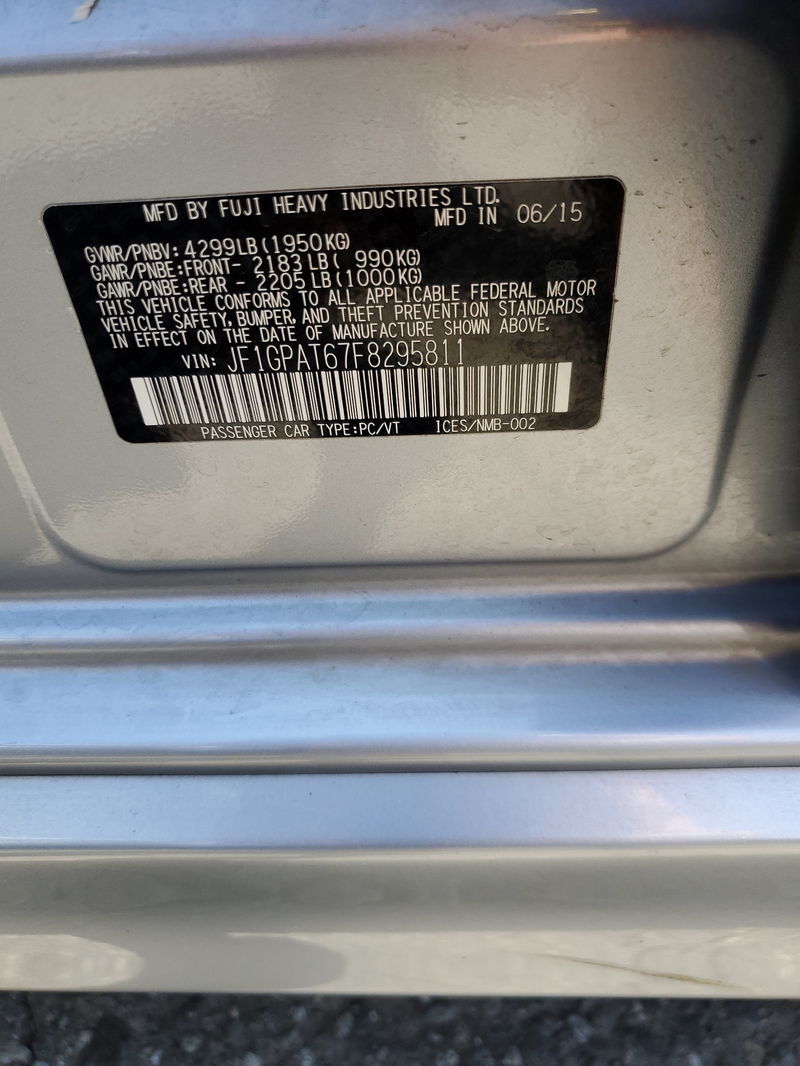 JF1GPAT67F8295811 2015 Subaru Impreza Sport